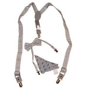 Cat & Jack Bow Tie , Suspenders, & Hankerchief-Gray-One Size Child-GUC